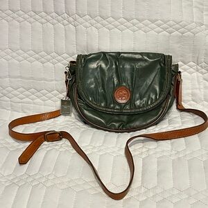 Hunting world Forest Green Crossbody Bag with Tan Strap - sticky coating.